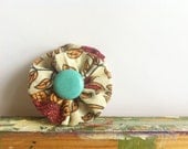 Red & Cream Cotton Fabric with Turquoise Stone Center