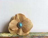 Beige Silk Flowers with Tourquoise Stone Center