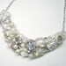 Soft White and Silver Bridal Statement Necklace -Rhinestones & Pearls Bridal bib- Vintage Inspired bridal accessory-Collage wedding jewelry
