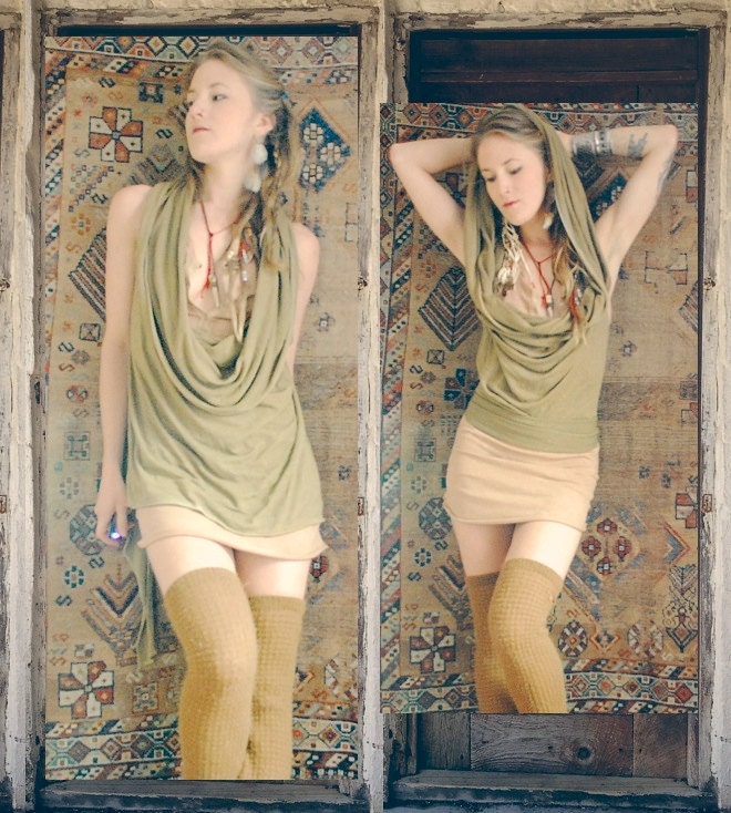 gypsy tudong. hooded cowl tunic. organic bamboo hemp blend. choose your hand dyed color. 'made to order'