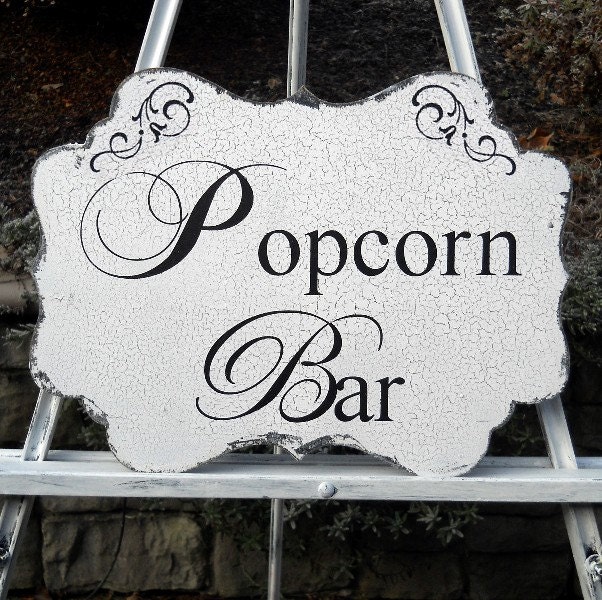 POPCORN BAR Wedding Sign Vintage Antique Shabby Chic Style, Photo Prop, Decor