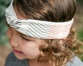 Girl's Turban Headband, Organic Cotton Twist Headband, Creamy Stripes and Charcoal Arrows, Newborn, Infant, and Toddler Headband