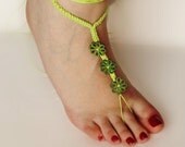 Green wooden flowers barefoot ,foot jewelery, beach barefoot, boho, anklet, yoga, lolita