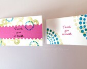 Thank you cards Gift tags SET of 10 Handmade Hand-stamped with pink, blue and green chartreuse choose your design