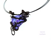 Purple Agate wire wrapped black goth pendant