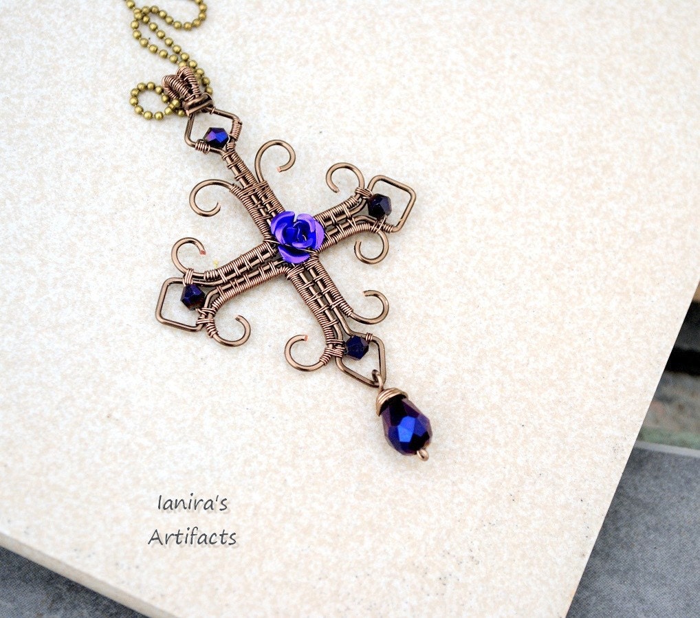 Gothic wire wrapped cross - pendant