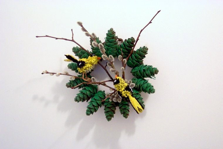 Pine Cone Finch and Pussywillow Wreath