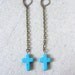 Turquoise Cross Earrings, Dangle Earrings, Southwestern, Bohemian, Brass