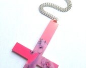 Baby Pink Unicorn Inverted Cross Laser Cut Necklace