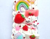 Kawaii Cute FairyKei Strawberry Pastel Rainbow Candy Bow Decoden Whipped Cream iPhone 5 Cell Phone Case