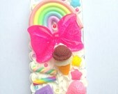 Kawaii Pastel Rainbow Decoden Bow Glitter Pink Food Candy Sweet Whipped Cream iPhone 5 Cell Phone Case