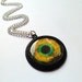 Creepy Monster Zombie Evil Eyeball Yellow and Green Hipster Cameo Necklace