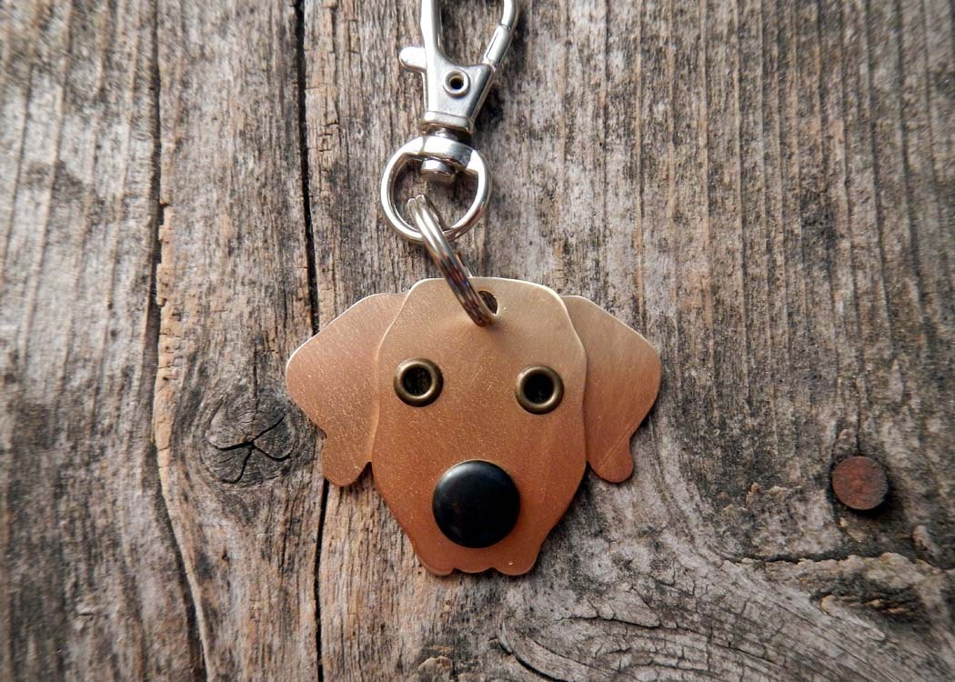 Keychain ID Key Chain Tag Golden Retriever Breed Dog Pet Lover Brass Custom Rivets Stamped