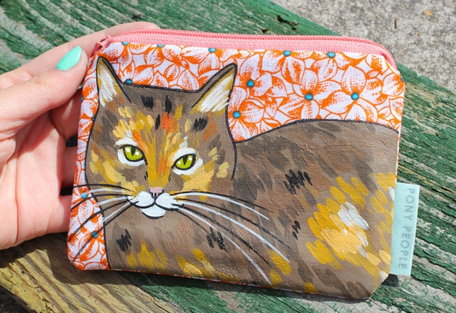 Small Handpainted Cat Zipper Pouch