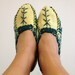 Yellow and Green  Otantic slippers, special knitting slippers,Home slippers - Turkish Slippers