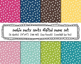 dots digital paper set, party spots polka dots girls photography backgrounds, magenta blue green printable background papers - 435
