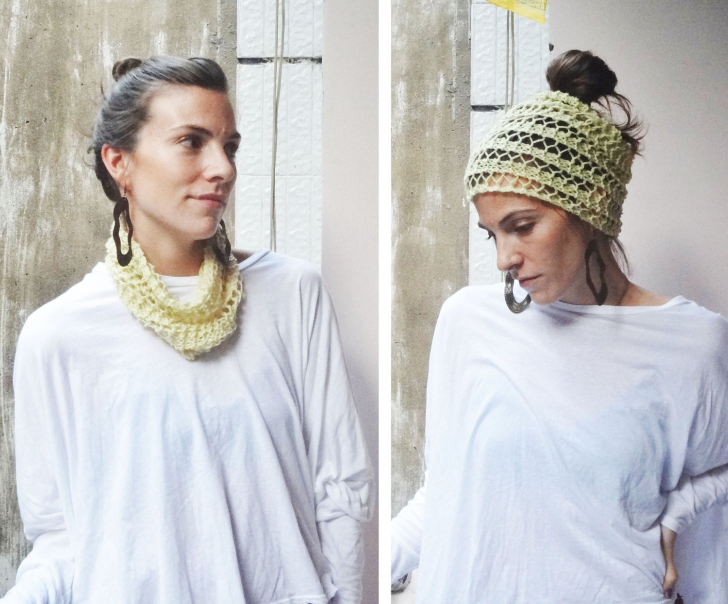 Knit Cowl Scarf Pale Yellow - pastel lemon citron - womens circle scarf dread wrap - feminine neckwarmer - woman gift under 25