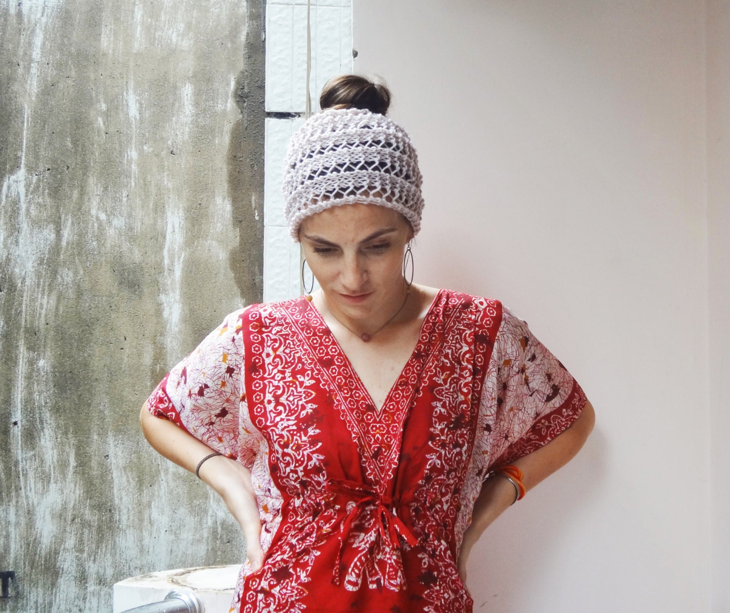 Knit Headwrap in ROSE - dreadlocks headband - spring cowl scarf - lightweight circle scarf grey - gift under 25 - summer accessories