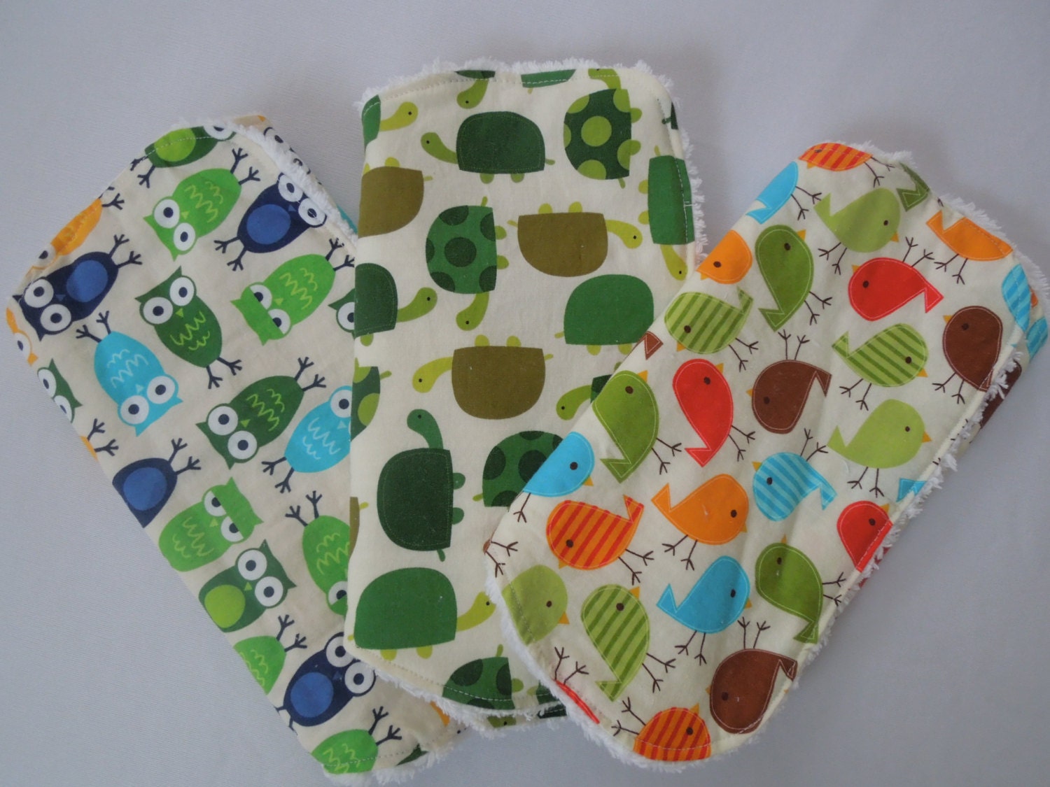 Baby Burp Cloths - Set of 3 - Urban Zoologie in Birds, Owls, and Turtles