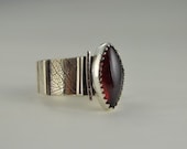 Garnet Silver Ring - Metalsmith Gemstone Ring - Textured Metal Ring