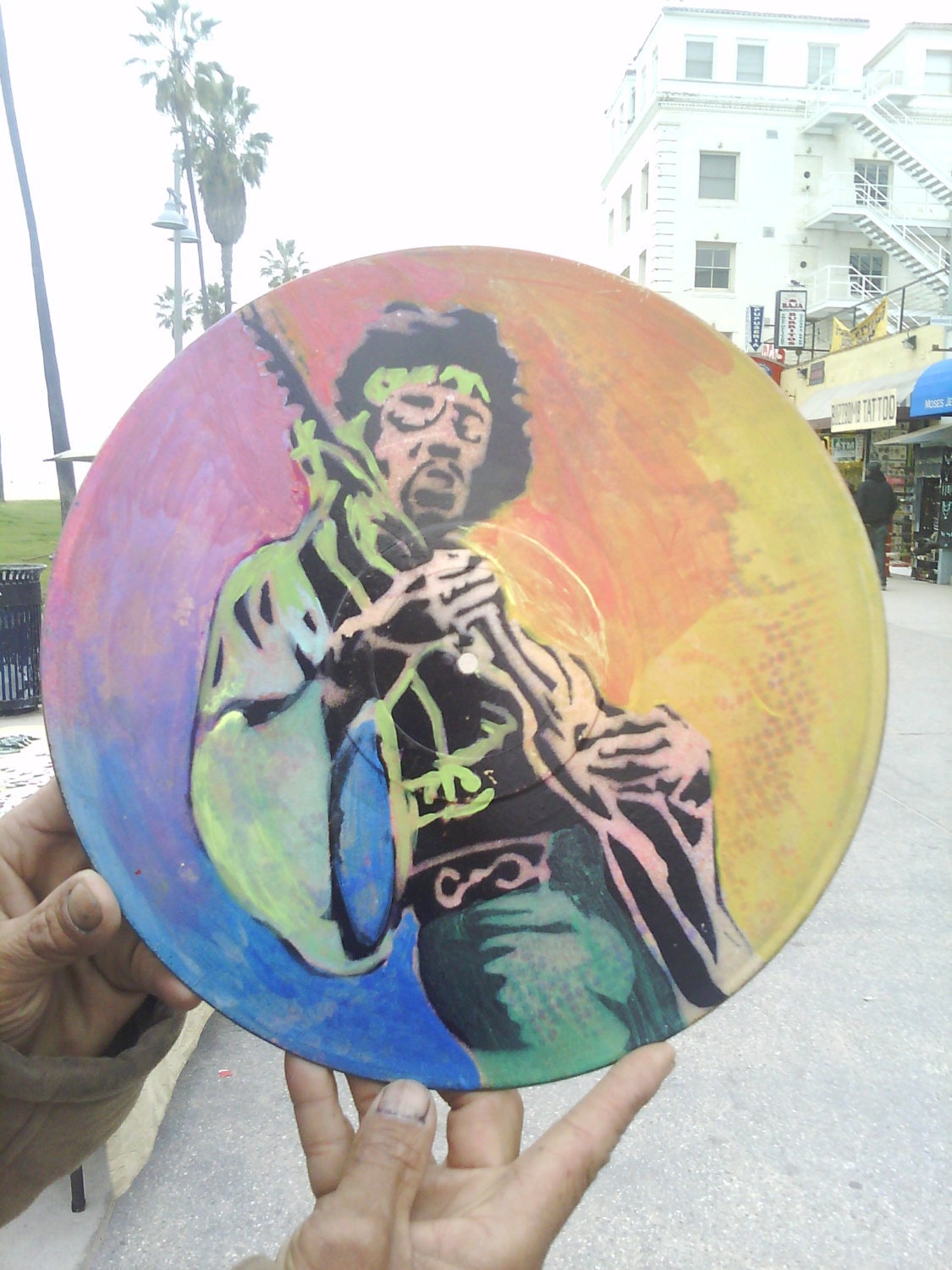 HAND PAINTED Jimi Hendrix Playing Guitar Vinyl Record Art