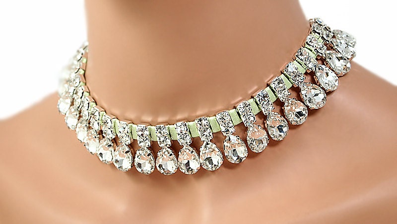 Bridal Necklace Bridal Rhinestone Wedding Necklace Bridesmaids Necklace - Sweet Green Il_170x135