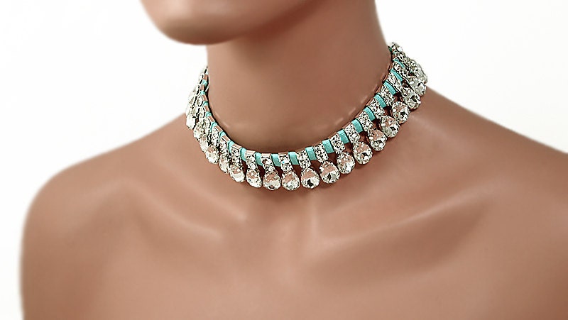 Bridal Necklace Bridal Rhinestone Wedding Necklace Bridesmaids Necklace - Sea Blue Il_170x135