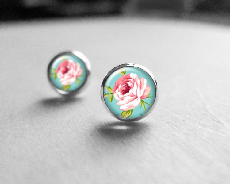 Pink Rose Stud Earrings, Love Gift, Mothers Day, Rose Stud Earings, Rose Earrings E327