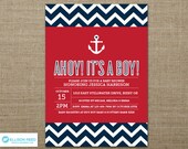 Nautical Baby Shower Invitation - Nautical Printable - Anchor - Chevron - Boy Baby Shower Invitation - Baby Shower Printable - Blue - Red Il_170x135
