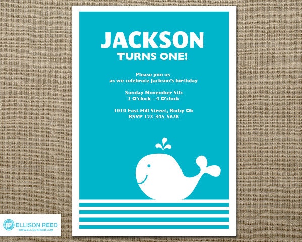 First Birthday Invitation - Whale Invitation - Nautical Birthday - 1st birthday invitation - Baby Shower Invitation - DIY Printable Il_570xn