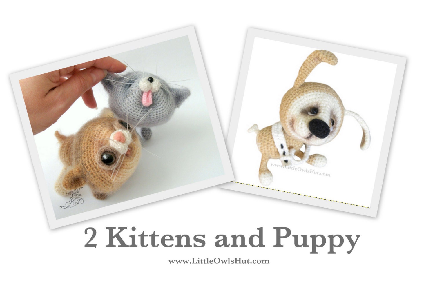 2 Kittens and Puppy Amigurumi toys with wire frame 2 Crochet Patterns PDF files (instant download) by Pertseva