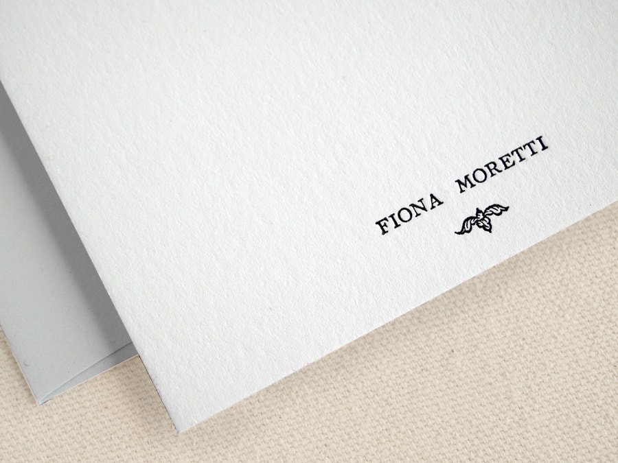 Personalized Letterpress Stationery Set - Flat Note Cards - Gray and White - Rialto