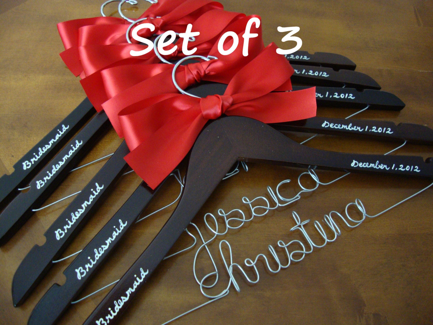 Set of 3--Personalized Hanger,  Custom Bridal Hangers,Bridesmaids gift, Wedding hangers with names,Custom made hangers