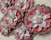 NEW - 3 Handmade Paper Flowers with Paper Rose Centers - Lavender Burgundy Pink Violet