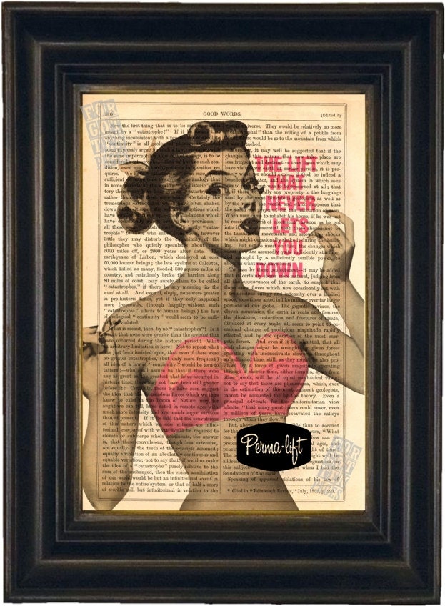 1950's Ad for Perma Lift  Ladies Brassiere 2  print on vintage (1860's) upcycled book page mixed media