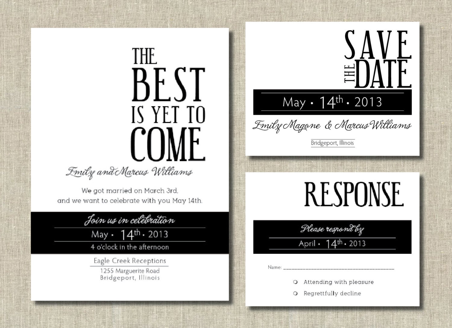 Black and white Wedding Announcement Printable Wedding Invitation Set - Black and White  - Custom Colors - WP4