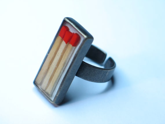 Light my fire. Matches resin ring. Modern jewelry. Resin jewelry. Barcelona. cocktail ring, adjustable ring, gift for her OOAK
