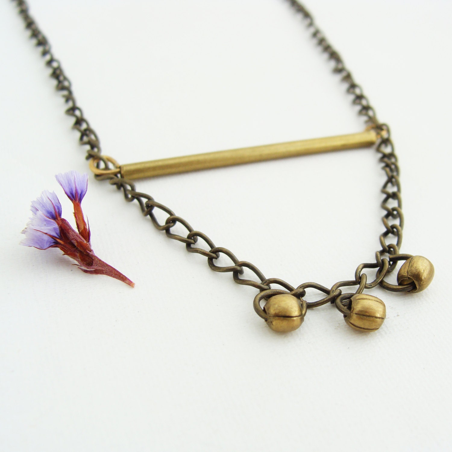 Triple Bead Bar Necklace // Brass // Minimal Madam