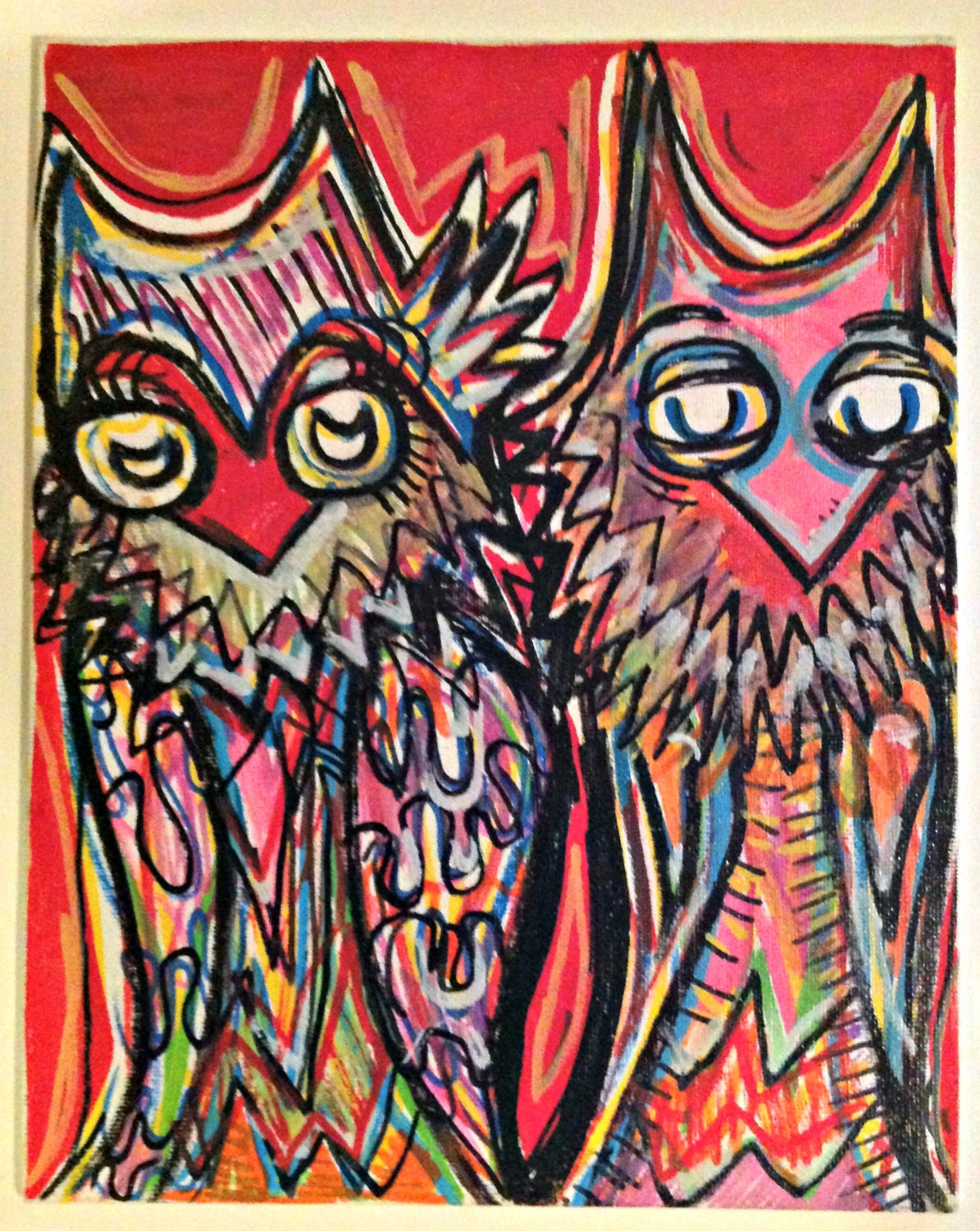 8 X 10 Original - Love-ly Owls Painting