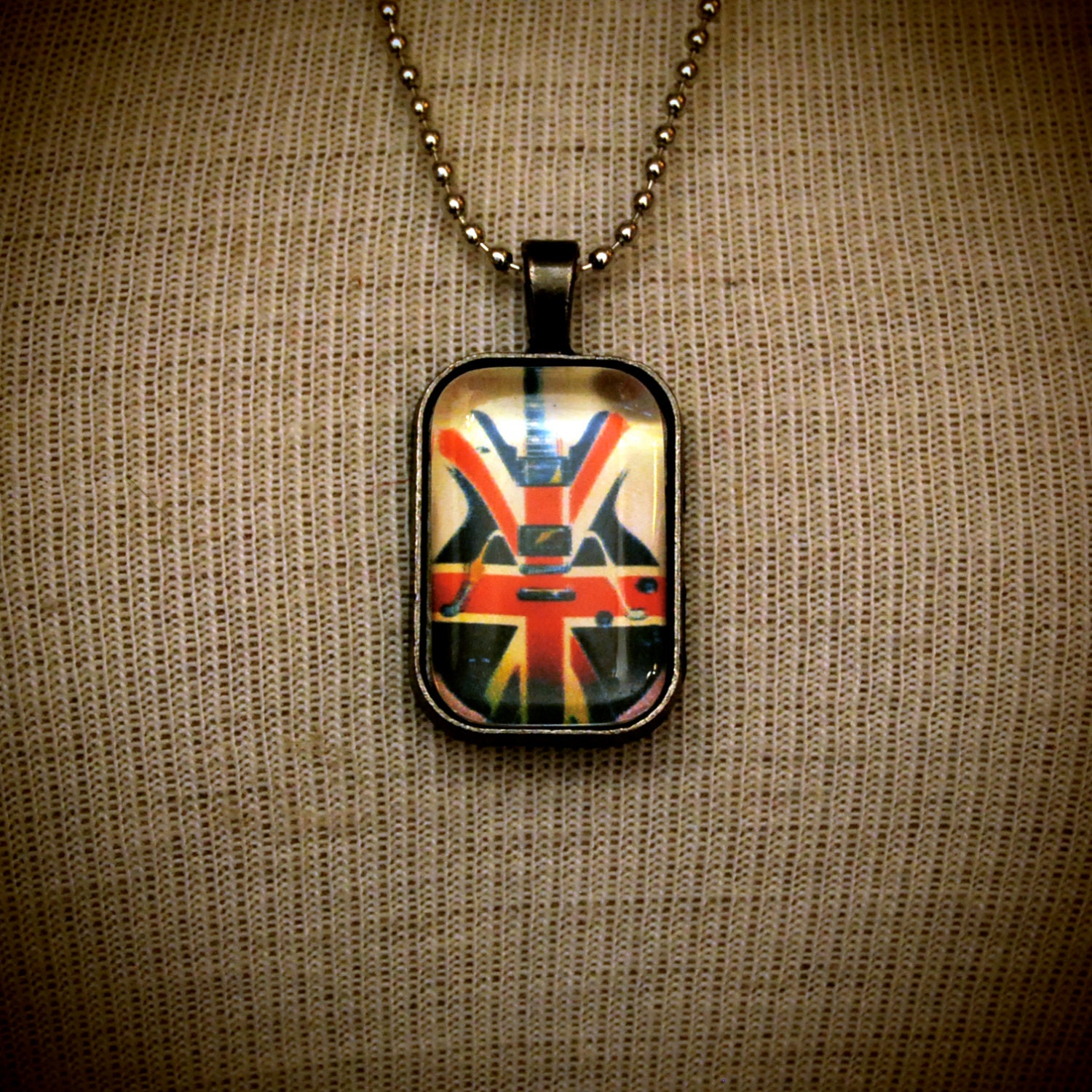 guitar necklace / mens music jewelry / union jack guitar art design / gift for guy / gift for him / gift for boyfriend / hipster jewelry