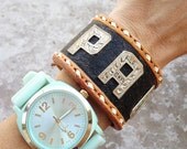 Vintage Leather Bracelet Cuff is Bohemian Women's Jewelry  SILVER PAUL Letter  Hippie Bracelet Cuff Jewelry Leather Bangle OOAK (Cuff12)