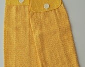 Hanging Kitchen Towel Set- Yellow Vintage-Look Print Cotton Fabric and Terry Cloth Towel with Button                      Accents