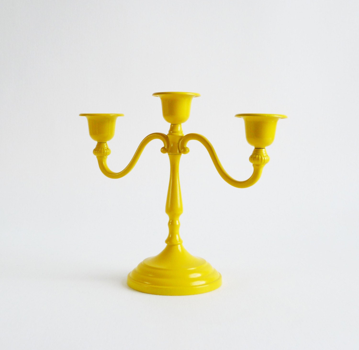 Easter Decor Bright Sunshine  Yellow Brass Vintage Candelabra Up-Cycled - TrashThings