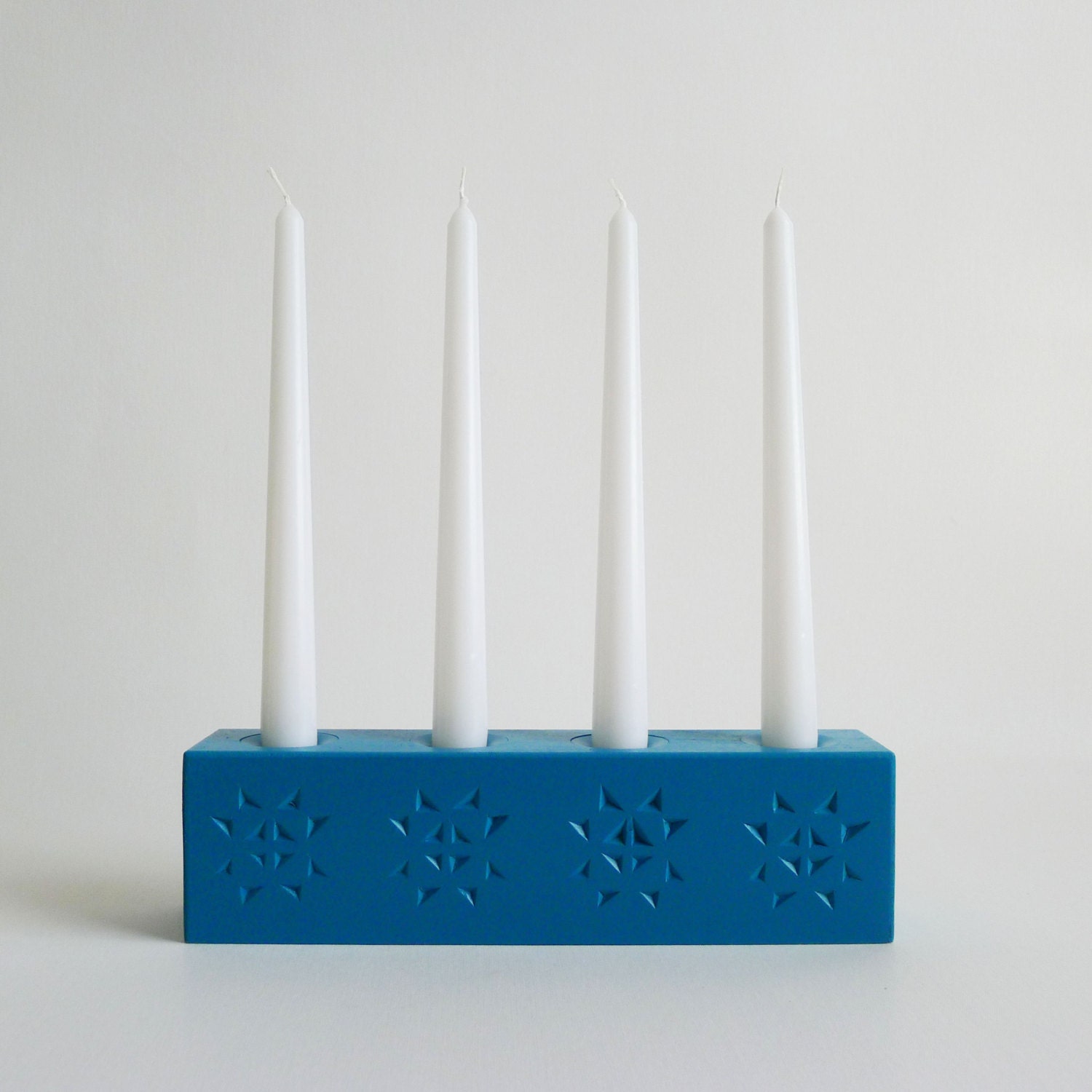 Modern Candelabra /  Bright Aqua Blue / Candle Holder / Up-Cycled / Spring Summer Decor