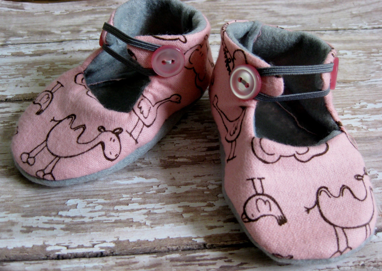 Vintage Style Pink Animal Baby Girl Booties