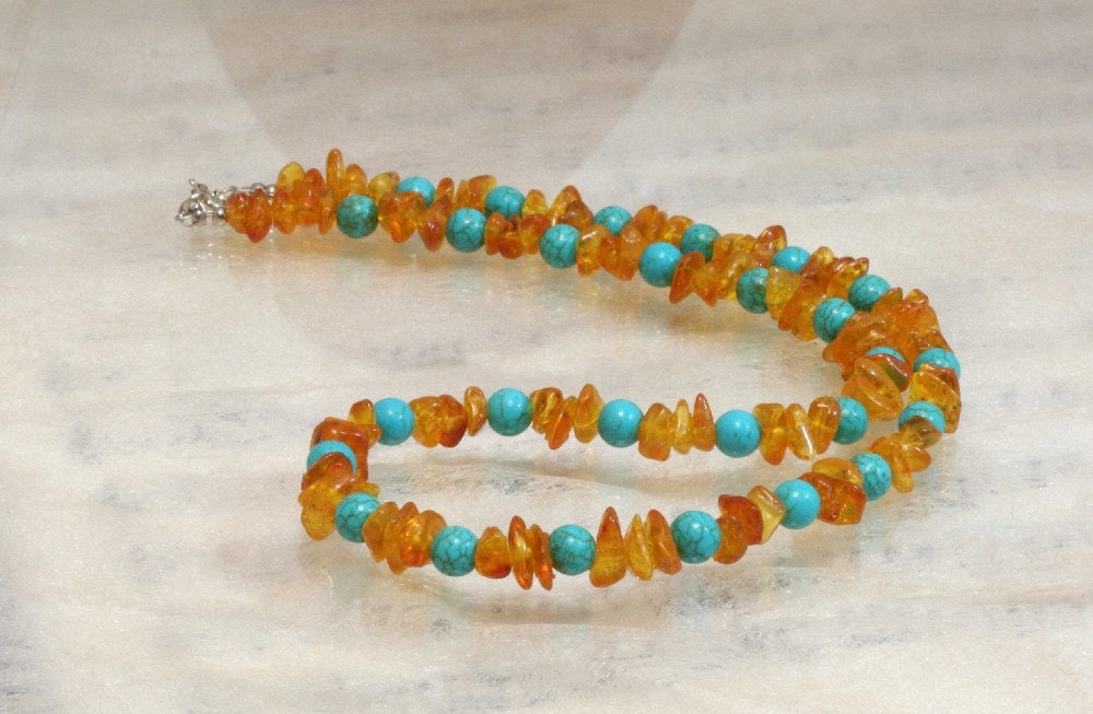 Honey amber and turquoise necklace