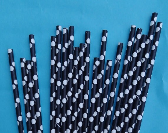 Black with White Polka Dot Paper Straws, Pack of 100, Black and White, Halloween, New Years Il_570xn