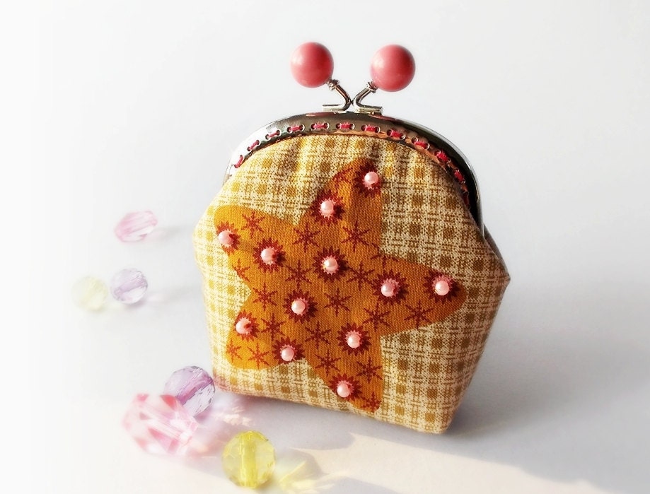 Coin purse / Linen purse / Metal frame purse / 8.5 cm frame purse