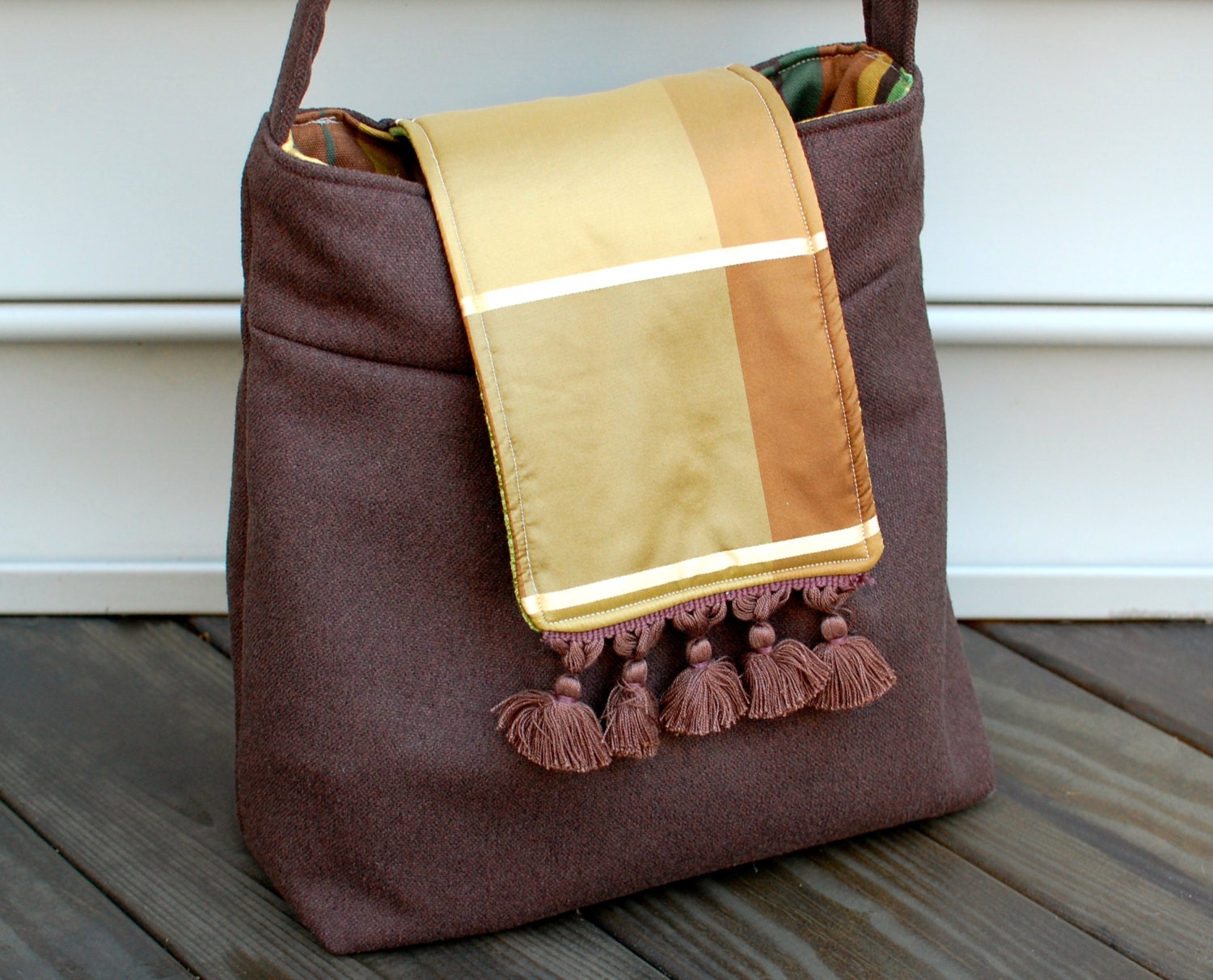 The Reversible French 'Andrea' Diaper Bag- Browns and Greens