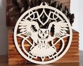 Owl ornament wood hanging desk window tree decoration